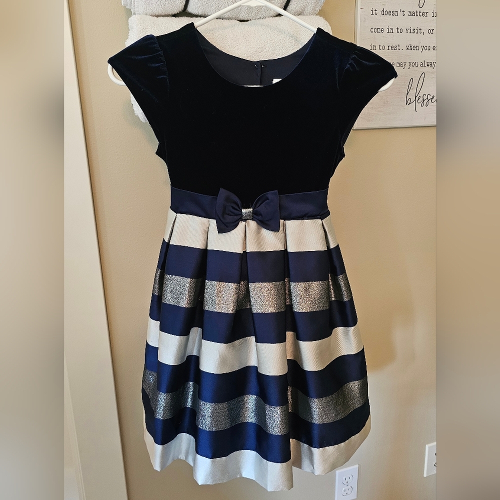 Jona Michelle Navy and Silver Striped Dress